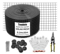 Teodute Filet solaire anti-oiseaux 20 cm x 30 m, protection contre les oiseaux pour panneaux solaires équipée d'une paire de gants, 70 pièces rondes, 70 crochets inversés et 1 paire de ciseaux droits