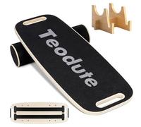 Teodute Planche D'équilibre en Bois, 2cm D'épaisseur Balance Board + Rouleau Liège, Charge Maximale 150kg, avec Étagère Rangement, Planche Equilibre pour L'entraînement Surf Fitness Yoga Coordination