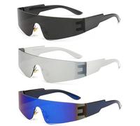 Teogneot 3 pcs Lunettes de Soleil Sans Monture pour Femme Homme, Y2k Enveloppant Lunettes Futuriste de Mode Lunettes de Soleil Y2K Protection UV Lunettes