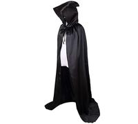 Teogneot Cape noire avec capuche, longue, costume d'Halloween, aspect satin, 170 cm