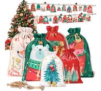Teokantz Calendrier de l'Avent 2025 à Remplir, Kit Calendrier de l'Avent à Faire Soi-même, 2 Tailles Sac Pochon Pochette Noël Avent Tissu Vide pour Femmes, Hommes, Filles, Garçons