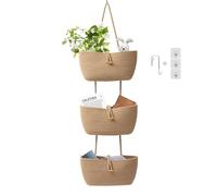 TeoKJ Paniers en corde de coton à 3 niveaux avec sangle à bouton pour suspendre au mur de la chambre d'enfant, salon, salle de bain, organiseur de porte pour décoration - Jute