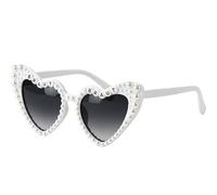 teokyat BRAUT Lunettes de soleil en forme de cœur blanches avec perles, décoration de enterrement de vie de jeune fille, idéales comme lunettes de soleil de mariée et lunettes en forme de cœur pour