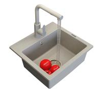 TEOR Ensemble évier en granit beige avec robinet de cuisine, bec extractible et syphon manuel, 1 bac, 44,2 x 41,5 cm