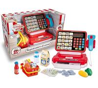 Teorema Giocattoli, Caisse de Jouet pour Enfants, enregistreur de Caisse Jouet avec Scanner, lumières et Sons, Calculatrice Vraie et Accessoires supermarché Inclus