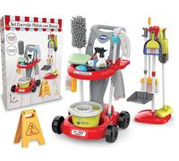 Teorema Giocattoli, Chariot pour Enfants avec Support Porte-Outils, kit de Nettoyage Complet avec aspirateur Jouet à Batterie fonctionnant, Balai Balai et de Nombreux Accessoires, Jeu d'imitation 58
