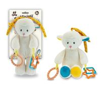 Teorema Giocattoli, Mouton Peluche, Jeux bébé 0-3 Mois avec Anneaux d'activité et Formes géométriques, Bonhomme Doux 26 cm à Suspendre pour Berceau et Poussette