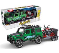 Teorema Giocattoli Play City Voiture Tout-Terrain Jouet avec remorque et Moto Incluse, lumières et Sons réels, Mouvement d'embrayage, Jeu d'aventure pour Enfants
