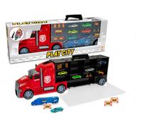 Teorema Play City Camion Bisarca Valise avec 26 Compartiments, avec 6 Voitures, Un tir et Panneaux Routiers, échelle 1:30, Mouvement à Embrayage, Couleurs Assorties Rouge et Noir, Longueur 64 cm