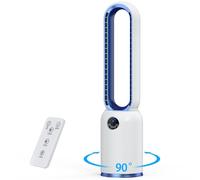 Teoryieer Ventilateur Colonne Silencieux, 90° Oscillation&24 Vitesses pour Ventilateur Sans Pale, Ventilateur Tour avec 12H Minuteries, Ventilateur Sans Lame avec Télécommande et Ecran Tactile (Bleu)