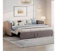 TEOSTWF lit capitonné, simple 90 x 200 cm, fond avec gigogne double, pour adultes et adolescents, montage facile, velours (gris, 213 x 183 x 74 cm)