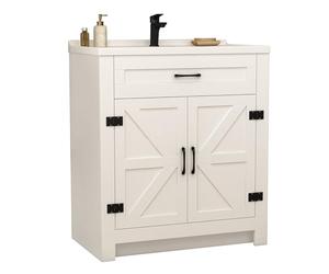 Teousev Meuble Salle de Bain 60 cm avec Vasque en Céramique, Meuble sous Lavabo avec 2 Portes et Étagère, Fermeture Soft Close, Meuble Vasque Moderne pour Salle de Bain, J3512