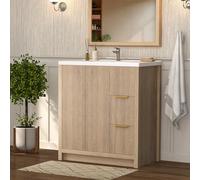 Teousev Meuble Salle de Bain 80 cm avec Vasque en Céramique, Meuble sous Lavabo avec 2 Portes et Étagère, Fermeture Soft Close, Meuble Vasque Moderne pour Salle de Bain, J3516