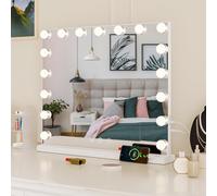 Teousev Miroir Coiffeuse avec Lumières LED Ultra Lumineuses, Miroir Hollywood Robuste 60x52cm avec Grossissement 10X, Miroir LED Coiffeuse Tactile avec 17 Lumières LED et Fonction Mémoire