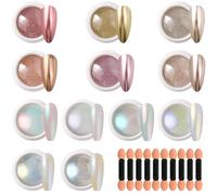 Teouuas 12 Pièces Poudre Chrome Ongle, Poudre Nails avec Paillettes Effet Chrome Ongle Miroir Métallique Brillant Pigment Nail Art, pour la Décoration Nail Art Ongles DIY Decor Salon, Multicolore
