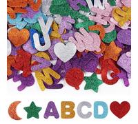 Teouuas 203 Pièces Lettre Autocollante en Mousse Sticker, Paillettes Autocollant en Mousse, Autocollants étoiles Coeur Letters Glitter, pour les Enfants or Bricolage (Multicolore)