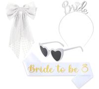 Teouuas 4 Pièces Accessoire Evjf, Bride to be Accessoire, Compris Ceinture et Voile de Mariée, Bandeau de Mariée, Lunettes de Soleil Coeur, pour Mariages Fiançailles Enterrement de Vie Jeune Fille