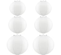 Teouuas 6 Pièces Lampion Papier, Suspension Rondes Lanterne, Lampion Papier Blanche pour Mariage, Fête, Anniversaire, Jardin, Décoration Intérieure et Extérieure (10cm 15cm 20cm)