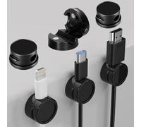 Teouuas 6 Pièces Magnetic Cable Organizer, Auto Adhésif Organisateur de Câble, Support Cable Bureau, pour Bureau, Table de Nuit, Câbles de Chargement, HDMI, USB, Audio (Noir)