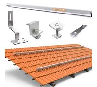 TEOV Kit de montage PV toit en tuiles avec rail de montage de 1240 mm et crochet de toit, support de panneau solaire avec pince d'extrémité et pince centrale de 40 mm, pour 3 panneaux solaires