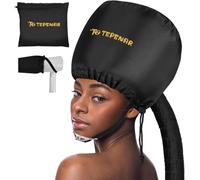 TEPENAR Bonnet Séchoir à Cheveux - Capuche souple réglable pour sèche-cheveux main, séchage rapide, idéal pour cheveux bouclés et naturels - Réduit le temps de séchage à la maison - Noir