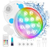 TEPENAR Lot de 2 lampes de piscine submersibles rechargeables - Lumières sous-marines étanches avec chargeur USB-C à piles télécommandées 16 couleurs changeantes avec aimant pour piscine et bassin