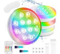 TEPENAR Lot de 4 lampes de piscine submersibles rechargeables - Lumières sous-marines étanches avec chargeur USB-C à piles télécommandées 16 couleurs changeantes avec aimant pour piscine et bassin