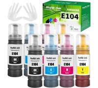 TEPPA-104 Encre Compatible avec Epson 104 Bouteille d'encre Multipack pour ET-2720 ET-2711 ET-2810 ET-2811 ET-2814 ET-2820 ET-2821 ET-2851 ET-2812 ET-4800 ET-1810 ET-2825 (8 Pack 2BK/2C/2M/2Y)