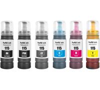 TEPPA-115 Encre Compatible avec Epson 115 Bouteille d'encre Multipack pour EcoTank L8160 L8180(6-Pack,Pigment Noir/Noir/Cyan/Magenta/Jaune/Gris)