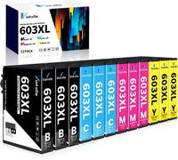 TEPPA-603XL Cartouche d'encre pour Epson 603 XL Multipack pour Epson Expression Home XP-2100 XP-2105 XP-2150 XP-2155 XP-3100 XP-3150 XP-3155 XP-4100 XP-4150 WF-2810 WF-2820 WF-2830 (Paquet de 12)