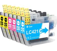 TEPPA-6X LC421 LC421XL Pack de Cartouches Couleur D'imprimante Compatibles avec Brother LC421 LC421XL LC-421XL LC-421XLVAL pour Brother DCP-J1050DW MFC-J1010DW DCP-J1140DW (2 Cyan 2 Jaune 2 Magenta)