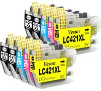 TEPPA-LC421XL LC-421XLVAL Lot de cartouches d'encre compatibles avec Brother LC421 LC421XL LC-421XL LC-421XLVAL LC421XLVAL pour Brother DCP-J1050DW MFC-J1010DW DCP-J1140DW (4 noires, 2 cyan, 2 jaunes