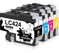 TEPPA-LC424 LC 424 Cartouche d'encre Compatible pour Cartouche Brother LC424 LC-424 LC424VAL pour Brother DCP-J1200W DCP-J1200WE DCPJ1200W DCPJ1200W DCPJ1200WE (Noir Cyan Magenta Jaune, 4 Pack)
