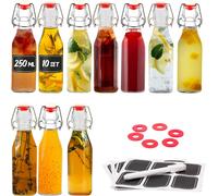 Teppc-10 Bouteille Verre 250ml Avec Bouchon Mécanique - Bouteille En Verre Avec Bouchon - 10 Étiquettes Et Stylo 10 Joints Supplémentaires - Bouteille Vide Verre Pour Infusion D'huile D'olive