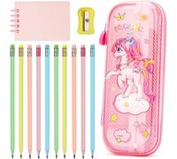 Teppc-10 Pièces Crayons À Papier Avec Gomme, Crayons Papier Hb Avec Trousse Licorne Kawaii Pour Enfant & Carnet, Idee Cadeau Fille 4 5 6 7 8 9 Ans, Rose