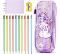 Teppc-10 Pièces Crayons À Papier Avec Gomme, Crayons Papier Hb Avec Trousse Licorne Kawaii Pour Enfant & Carnet, Idee Cadeau Fille 4 5 6 7 8 9 Ans, Violet