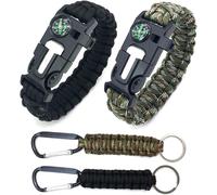 Teppc-2 Pcs Bracelet Paracorde Kit De Survie Multifonctionnel Pour Randonnée Et Aventure En Plein Air Sifflet Silex Boussole Livré Avec 2 Porte-Clés En Corde