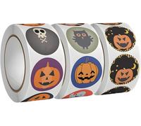 Teppc-3 Rollos Piezas Pegatinas Redondas,Pegatinas De Halloween,Halloween Stickers,Rollo Calabaza,Murciélagos,Arañas Y Otros Lindos Dibujos Animados,Para Sobres Empaquetado
