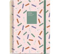 Teppc-Agenda Semainier 2026 Format A5+ (155 X 213 Mm), Couverture Rigide En Carton, Spirale, Fermeture Élastique, Papier 80 G/M², Cat-En-Pt, Confettis