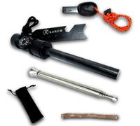 Teppc-Allume Feu Survie - Pierre A Feu Manche Pvc Noir Boussole Et Sifflet - 2 Grattoir + Soufflet Inox + Pochette - Allumage Rapide Pour Camping Randonnée Kit Fire Steel Fire Starter