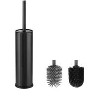 Teppc-Brosse Wc Et Support Noire Brosse De Toilette En Silicone Avec 2 Têtes De Brosse Pour La Salle De Bain, Ronde