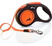 Teppc-Flexi, Laisse Modèle New Neon, Version Sangle, Une Visibilité Accrue Grâce Au Réflecteur Néon, Système De Guidage Perfectionné, Système De Freinage Robuste, Made In Germany, Noir/Orange, S - 5m
