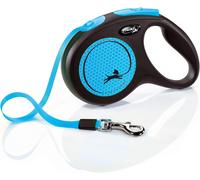 Teppc-Flexi, Laisse Modèle New Neon, Version Sangle, Une Visibilité Accrue Grâce Au Réflecteur Néon, Système De Guidage Perfectionné, Système De Freinage Robuste, Made In Germany, Noir/Bleu, M - 5m