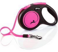 Teppc-Flexi, Laisse Modèle New Neon, Version Sangle, Une Visibilité Accrue Grâce Au Réflecteur Néon, Système De Guidage Perfectionné, Système De Freinage Robuste, Made In Germany, Noir/Rose, M - 5m