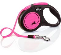 Teppc-Flexi, Laisse Modèle New Neon, Version Sangle, Une Visibilité Accrue Grâce Au Réflecteur Néon, Système De Guidage Perfectionné, Système De Freinage Robuste, Made In Germany, Noir/Rose, S - 5m