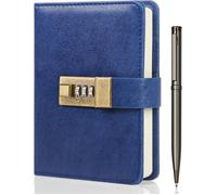 Teppc-Journal Avec Serrure, Agenda A6 En Cuir Pu Avec Serrure 192 Pages, Carnet De Notes Avec Stylo Et Boîte Cadeau, Agenda Avec Serrure, Organiseur Pour Hommes Et Femmes 4.3x 6.18 Bleu