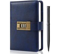 Teppc-Journal Avec Serrure, Agenda A6 En Cuir Pu Avec Serrure 192 Pages, Carnet De Notes Avec Stylo Et Boîte Cadeau, Agenda Avec Serrure Pour Hommes Et Femmes 4.3x 6.18 Bleu