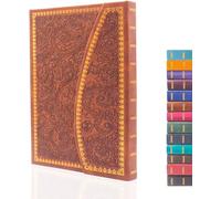 Teppc-Journal Magnétique, Carnet Vintage Sculpté En Similicuir Avec Couverture Rigide, Pages Lignées, Ruban Marque-Page, 20,3 X 14,4 Cm (Marron)