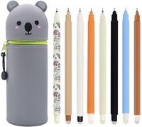 Teppc-Kawaii Étui École 2 En 1 En Silicone Souple + 8 Stylos Effaçables Multicolores - Tigre, Porte-Plume Étanche Avec Fermeture Éclair, Set De Fournitures Pour École, 0,7 Mm (Koala)