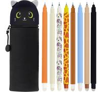 Teppc-Kawaii Étui École 2 En 1 En Silicone Souple + 8 Stylos Effaçables Multicolores - Tigre, Porte-Plume Étanche Avec Fermeture Éclair, Set De Fournitures Pour École, 0,7 Mm